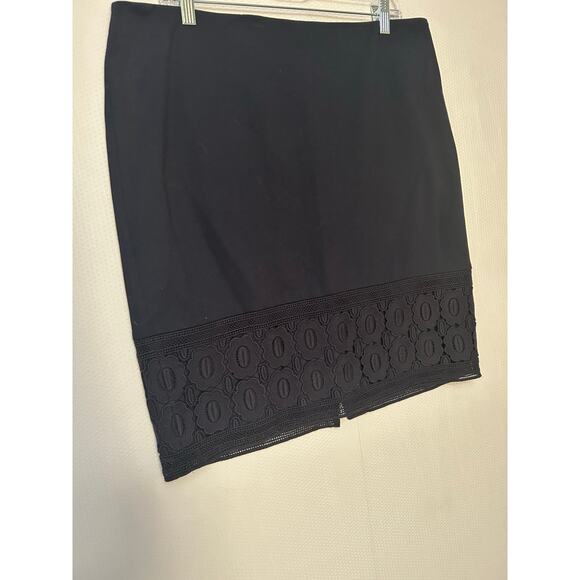 Talbots Navy Blue Pencil Skirt Lace Hem Knee Length Size 16 Petite - Picture 3 of 10